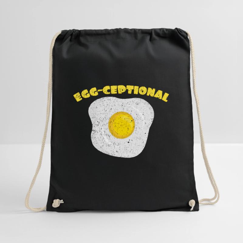 Egg-Ceptional | Fried egg pun eggs egg Drawstring Bag