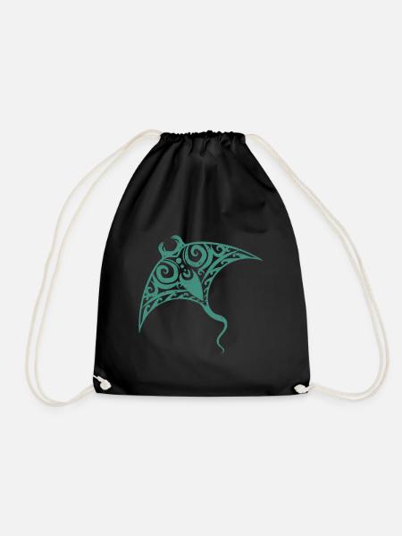 Stingray Rays Dasyatis Maori Tattoo - Drawstring Bag - black