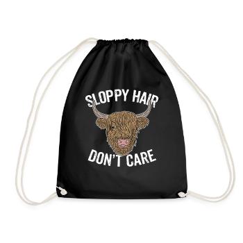 Highland highland cattle cow hairstyle hair humor - Drawstring Bag - black - Front