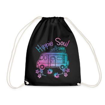Hippie Soul Watercolor Hippie Camper Gift - Drawstring Bag - black - Front