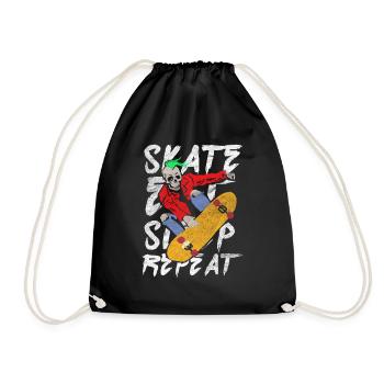 Eat Sleep Repeat Skateboarding Skateboard Skull - Drawstring Bag - black - Front