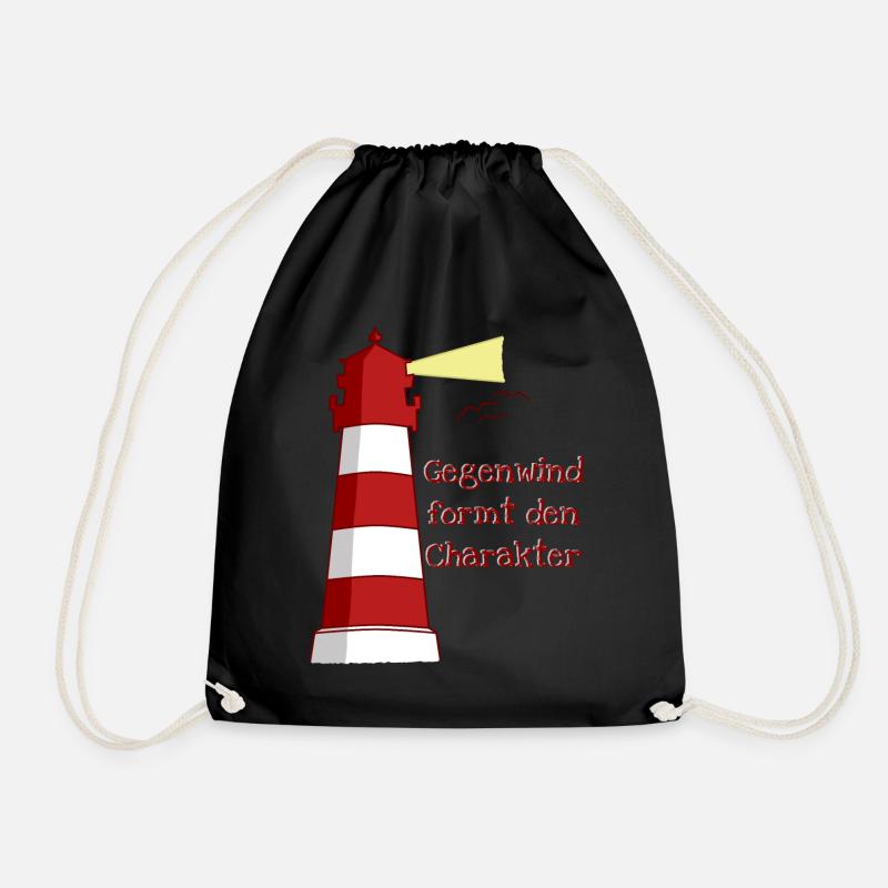 lighthouse headwind north German captain Spruch - Drawstring Bag - black
