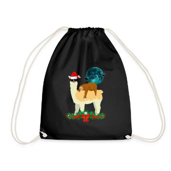 Cooles Lama Schlafendes Faultier Weihnachten Xmas - Turnbeutel - Schwarz - Vorne