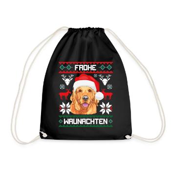 Golden Retriever Frohe Waunachten - Turnbeutel - Schwarz - Vorne