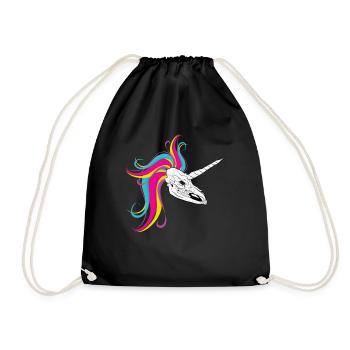 Einhorn - Licorne - Unicorn Schädel Skull - Turnbeutel - Schwarz - Vorne