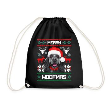 Merry Woofma's Cocker Spaniel Dog Ugly Sweater - Drawstring Bag - black - Front
