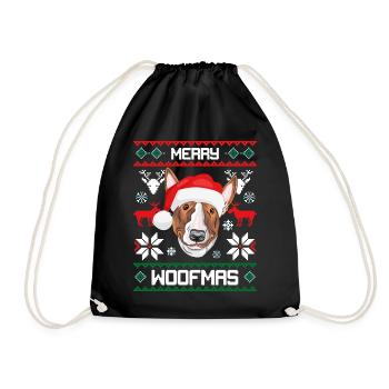 Merry Woofma's Bull Terrier Dog Ugly Sweater - Drawstring Bag - black - Front