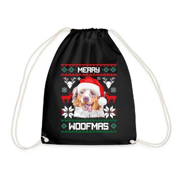 Merry Woofma's Australian Shepherd Dog Ugly Sweater - Drawstring Bag - black - Front