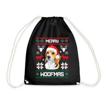 Merry Woofma's Beagle Dog Ugly Sweater - Drawstring Bag - black - Front