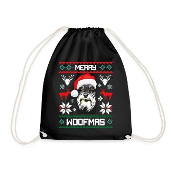 Merry Woofma's Miniature Schnauzer Dog Ugly Sweater - Drawstring Bag - black - Front
