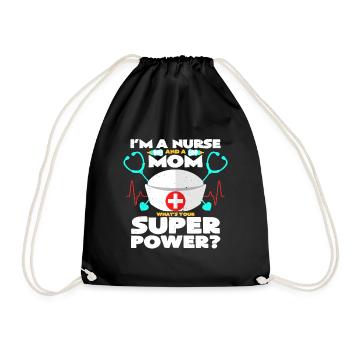 Supermama & Krankenschwester | Muttertag Geschenk - Turnbeutel - Schwarz - Vorne