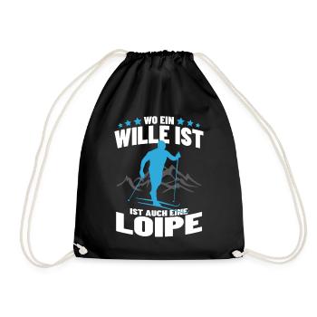Stolzes Langlauf Wintersport Loipe Ski Geschenk - Turnbeutel - Schwarz - Vorne