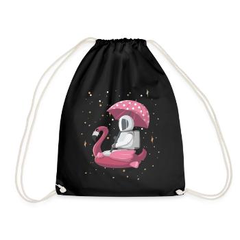 Astronaut on flamingo with umbrella - Drawstring Bag - black - Front