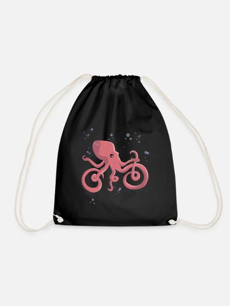 Octopus rides a bicycle - Drawstring Bag - black