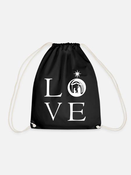 Love Christmas 2- Love Font with Nativity Scene Jesus - Drawstring Bag - black