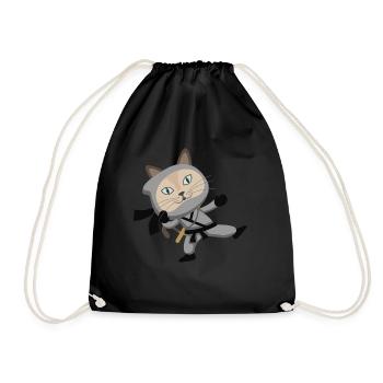 Ninja Katze Kampfsport Süß Geschenkidee Mieze - Turnbeutel - Schwarz - Vorne