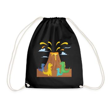 Erupting volcano with dinosaurs. - Drawstring Bag - black - Front