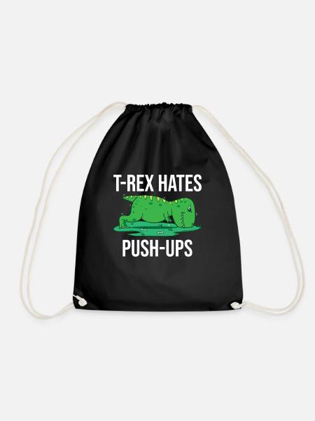 T-REX HATES PUSHUPS Lustiges Fitness Geschenk - Turnbeutel - Schwarz
