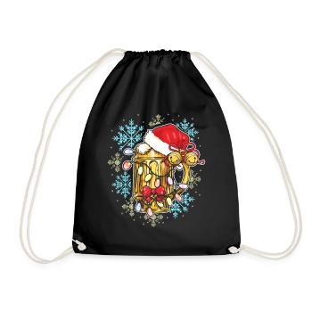 Santa cap beer mug Christmas beer lover - Drawstring Bag - black - Front