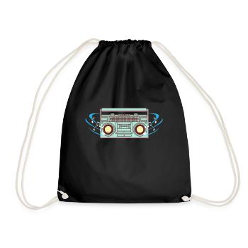 Retro Radio Musik Geschenkidee Vintage Style - Turnbeutel - Schwarz - Vorne