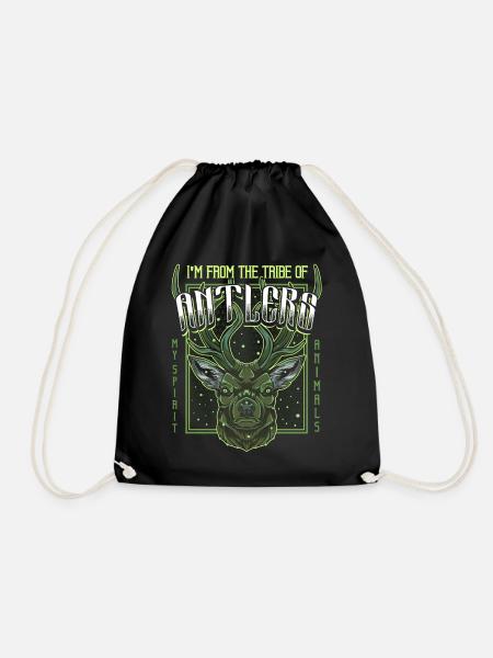 deer head - Drawstring Bag - black
