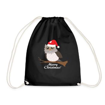 Owl christmas gift animal - Drawstring Bag - black - Front