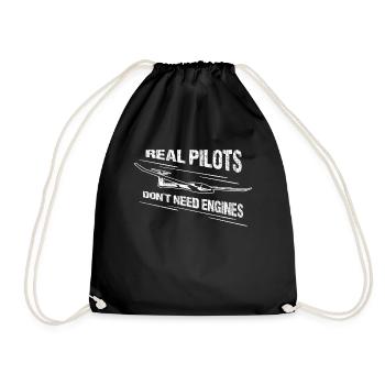Glider Airplane Gift Pilot Glider - Drawstring Bag - black - Front