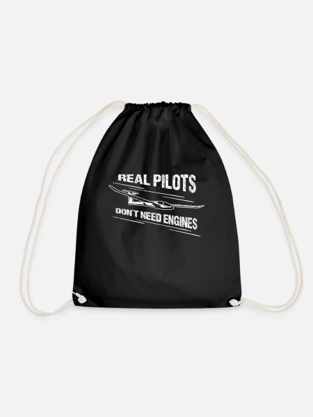 Glider Airplane Gift Pilot Glider - Drawstring Bag - black