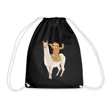 Sweet Sloth Rides Alpaca Lama Animal Gift - Drawstring Bag - black - Front