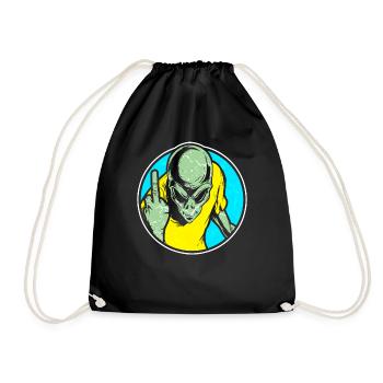 Alien middlefinger extraterrestrials funny Ufo - Drawstring Bag - black - Front
