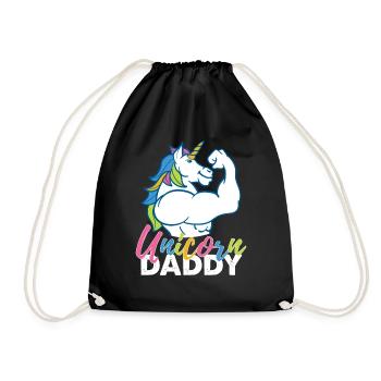 Einhorn-Vati - lustiges Fitness-Gymnastik-Regenbogen-Vati-Geschenk - Turnbeutel - Schwarz - Vorne