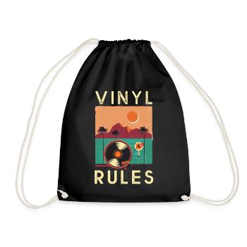 Vinyl DJ Music Sound Disco Summer Gift Hip Hop - Drawstring Bag - black - Front