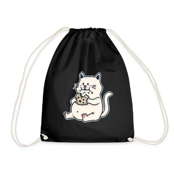 Cat Kitten Cookie Fantasy Kids Baby Cartoon Xmas - Drawstring Bag - black - Front