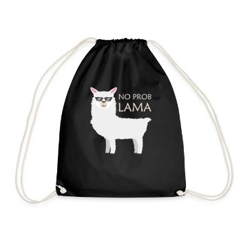 Funny "No Prob Lama" T-Shirt with Funny Quote - Drawstring Bag - black - Front