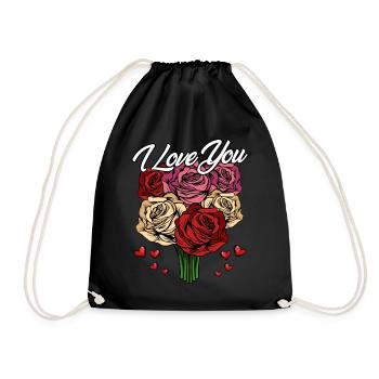 I Love You | Roses Declaration of Love Hearts Gift - Drawstring Bag - black - Front
