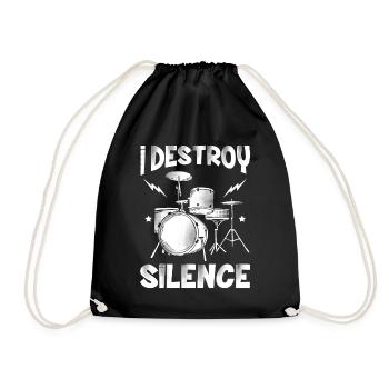 Drum Drummer I Destroy Silence Rock Schlagzeug - Turnbeutel - Schwarz - Vorne