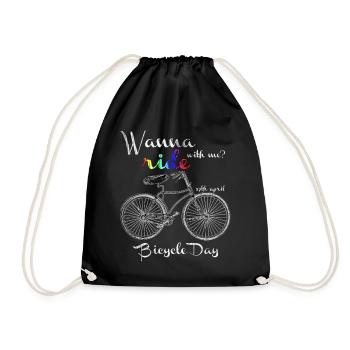 Wanna ride with me - Bicycle Day - Drawstring Bag - black - Front