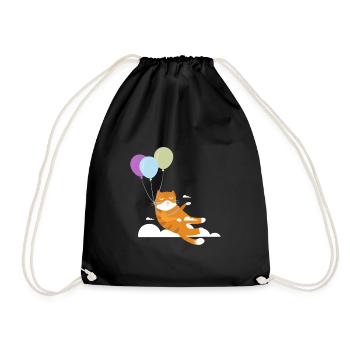 Lustige Katze Kater Miau Fliegt Mit Ballon - Turnbeutel - Schwarz - Vorne