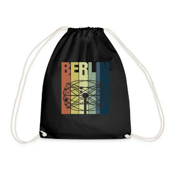 Berlin Shirt Retro Berlin Weltzeituhr T-Shirt - Turnbeutel - Schwarz - Vorne