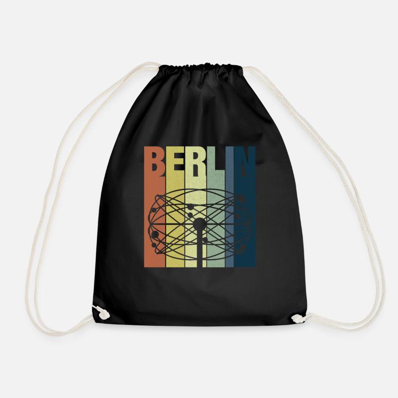Berlin Shirt Retro Berlin Weltzeituhr T-Shirt - Turnbeutel - Schwarz
