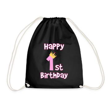 1st birthday 1 year children's birthday gift - Drawstring Bag - black - Front