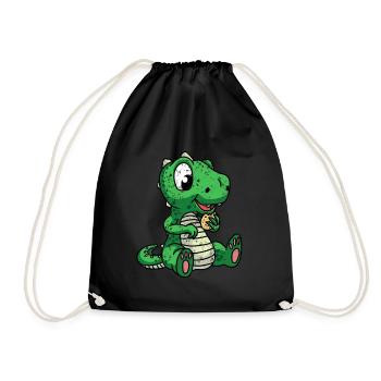 Small Dino with a Biscuit Retro Vintage - Drawstring Bag - black - Front