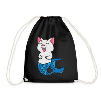 Sweet laughing mermaid cat - Drawstring Bag - black - Front