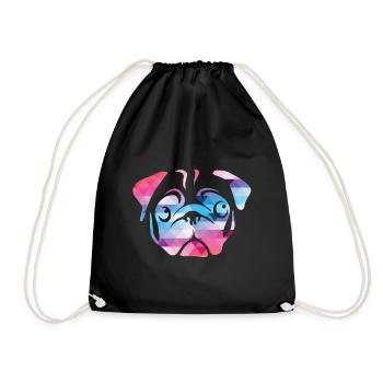 Mops Design T-Shirt geometrisch farbig Mopskopf - Turnbeutel - Schwarz - Vorne