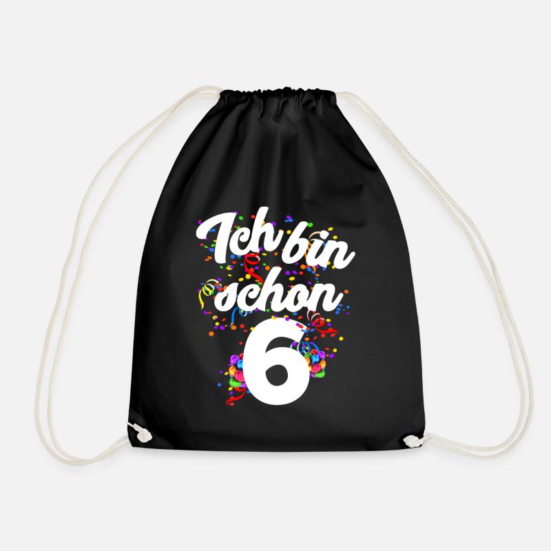 6th birthday - Drawstring Bag - black