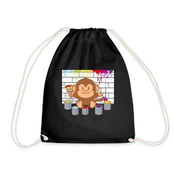 Little Monkey Painting Artist Colorful Kids Baby - Drawstring Bag - black - Front