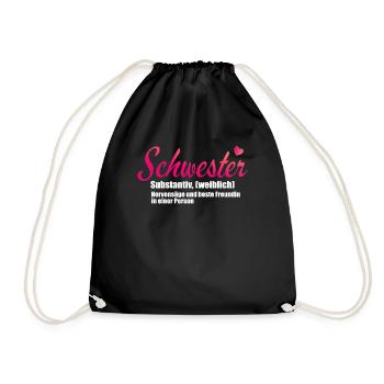 cool sister siblings best gift - Drawstring Bag - black - Front
