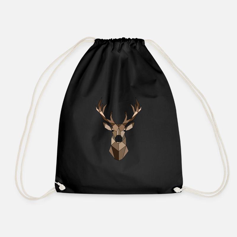 Geometric deer animal gift - Drawstring Bag - black