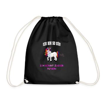 Ich bin so süß ich könnt Zucker pupsen Einhorn - Turnbeutel - Schwarz - Vorne