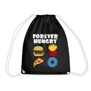 Forever Hungry | Hamburger Pommes Donut Geschenk - Turnbeutel - Schwarz - Vorne